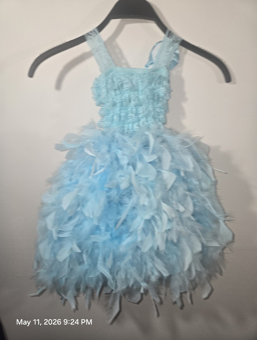 Sky Blue Feathered One-Shoulder Formal Dress for Girls
